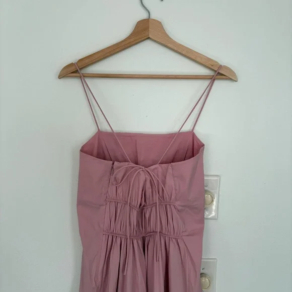 COS || Tie Back Gathered-waist Midi Dress Rose Pink 8 - Picture 5 of 10